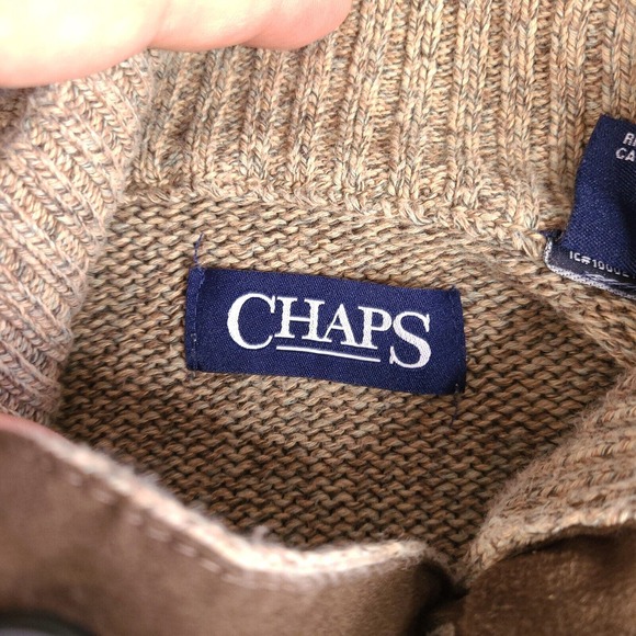 Chaps Sweater Mens Large Brown Mock Neck 1/4 Button Cotton Pullover - Picture 4 of 15